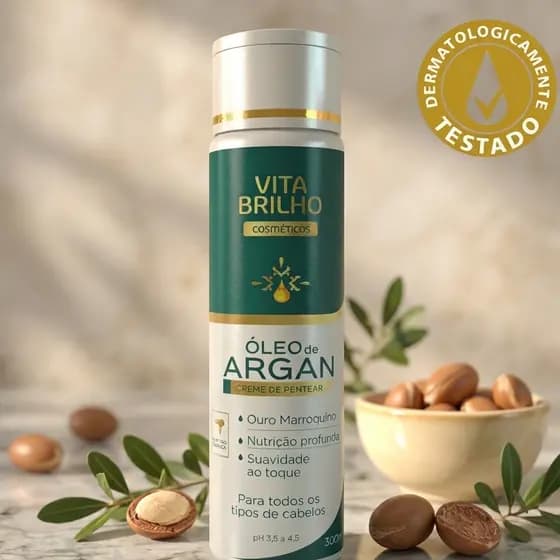 Creme de Pentear Vita Brilho Óleo de Argan 300ml Maciez, Brilho e Controle do Frizz