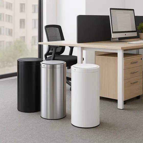 Lixeira Inox Automática com Sensor 50 Litros Redonda Cilíndrica Inteligente Escritório Banheiro Sala