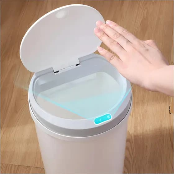 Lixeira Inteligente Automática Sensor Banheiro Redonda 12 Litros Recarregável USB Movimento Vibração Toque Proximidade