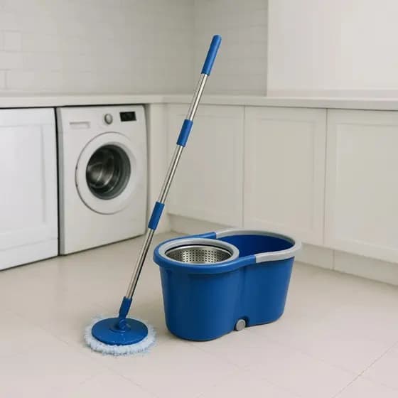 Mop Giratório 360º com Balde Duplo Esfregão Rodo Limpeza Limpar Casa Banheiro Chão Piso Graus