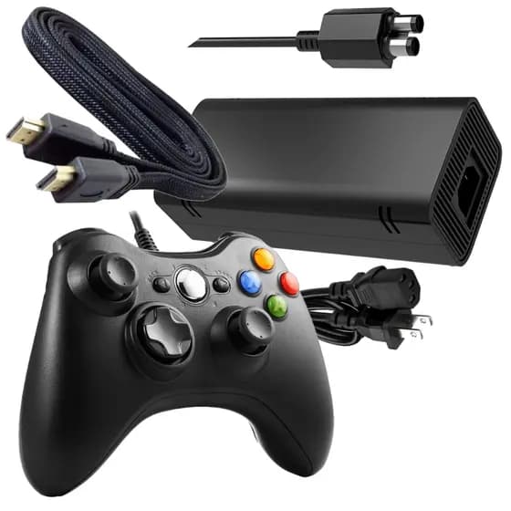 Super Kit Xbox 360 1 Controle + Cabo Força + Cabo Hdmi 4K + Fonte Bivolt