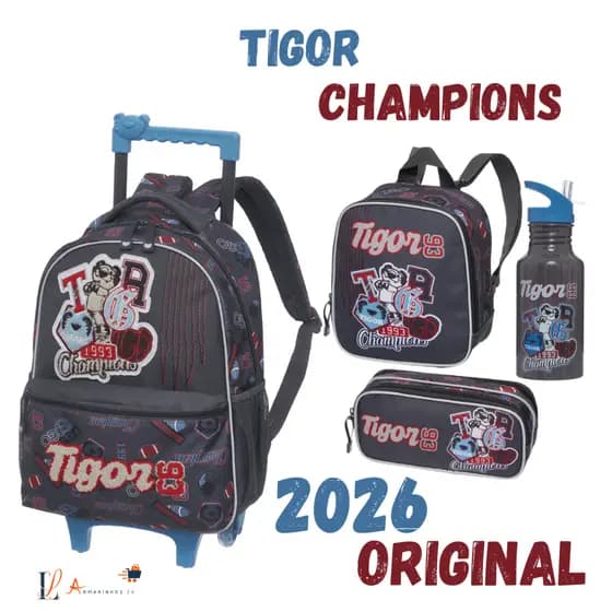 Kit Mochila Carrinho Lancheira Estojo Tigor Tigre Champion 2026 Original