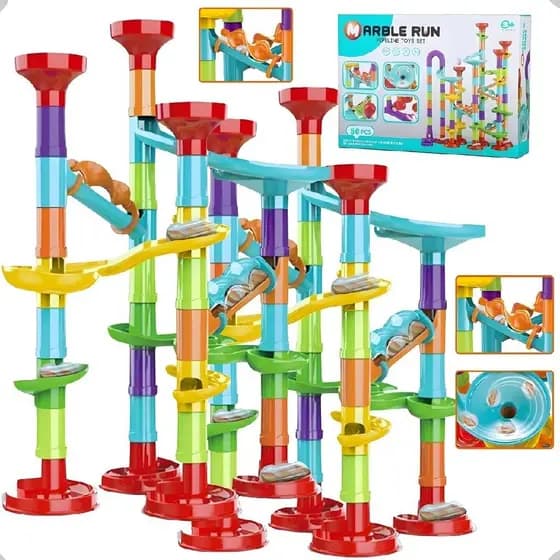 Brinquedo Educativo Pista de Montar Rola Bola 100P Construir Pista Corrida de Bolinha gude Divertido