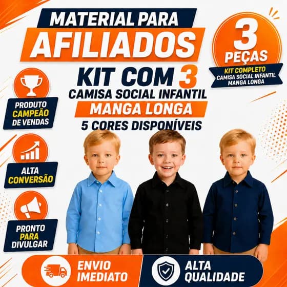 Kit 3 Camisa Infantil Social Manga Longa Lisa Menino Luxo !!! 2 ao 10 ENVIO IMEDIATO !!!