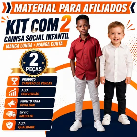 Camisa Social Infantil Manga Longa e Manga Curta Kit 2 Peças Menino Luxo !!! ENVIO IMEDIATO !!!