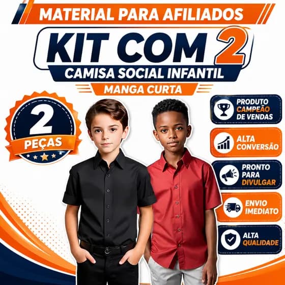 Kit 2 Camisas Sociais Infantil Manga Curta Menino Elegante !!! ENVIO IMEDIATO !!!