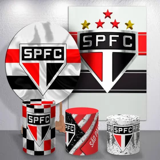 Painel Festa Paulino Futebol Tricolor Time Capas Sublimada Redondo Retangular Trio De Cilindros