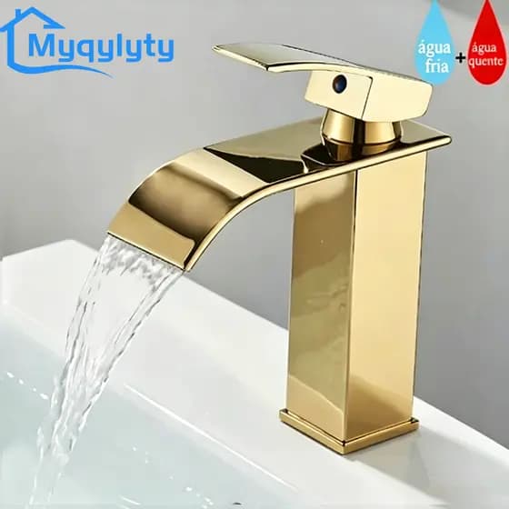 Torneira Luxo para Banheiro, Saída Cascata, Misturador Água Fria e Quente