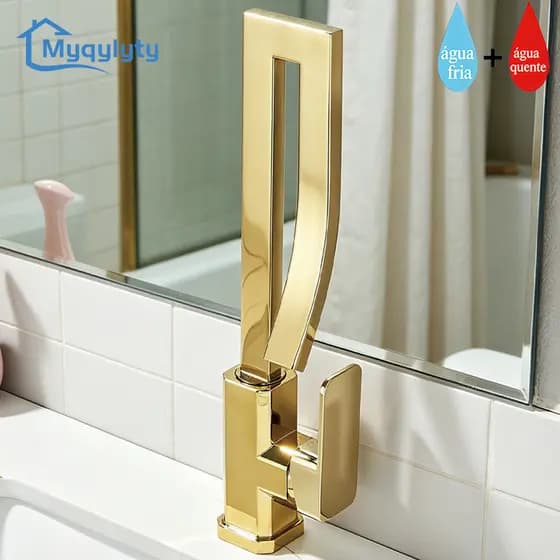 Torneira Misturadora De Alça Única Para Banheiro De Luxo , Quente E Fria , Design Quadrado