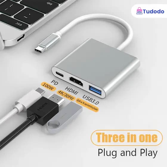 Adaptador 7/3/2 Em 1 Tipo C Hub HDMI 4K USB 3.0 Com Cabo De Dados Carregador De Alumínio De 12 W Para Telefone E Laptop