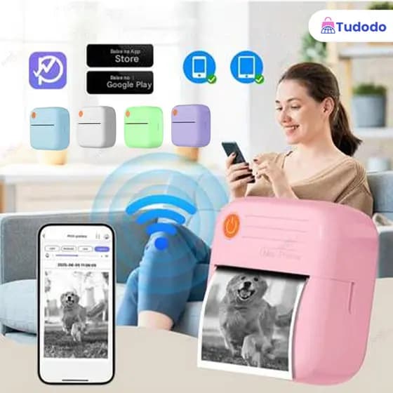 Mini impressora portátil: impressão HD, conexão sem fio, ideal para estudos, trabalho e vida cotidiana.