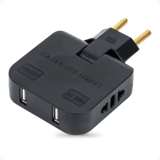 Adaptador De Tomada Com USB 110/220V Dobrável T Articulado Bipolar Plug Benjamim 10A Bivolt