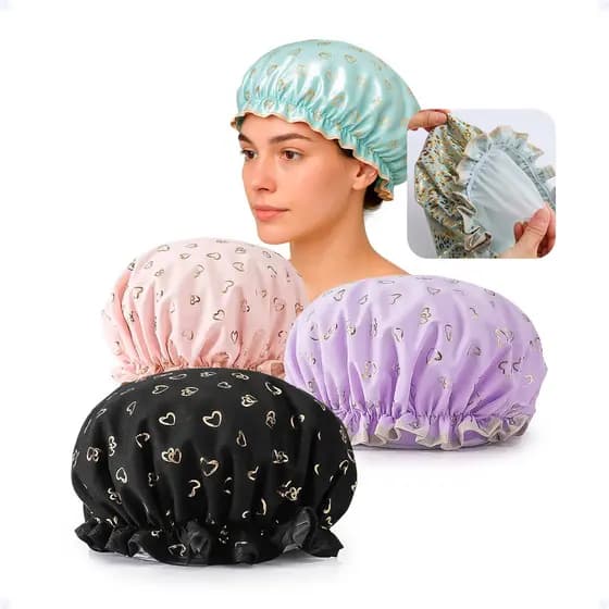 Touca Para Banho Com Elástico Impermeável Tintura Hidratação Camada Dupla Forrada Anti Frizz