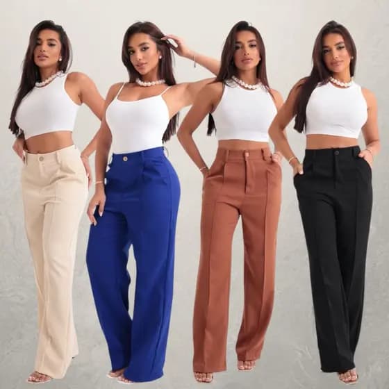Calça Alfaiataria Feminina Reta com Vinco Luxo Premium - Cintura Alta, Nao Transparece