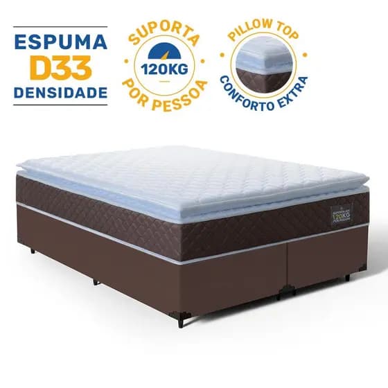 Cama Box com Colchão de Espuma D33 Pillow Top Comfort Luxo King 193cm