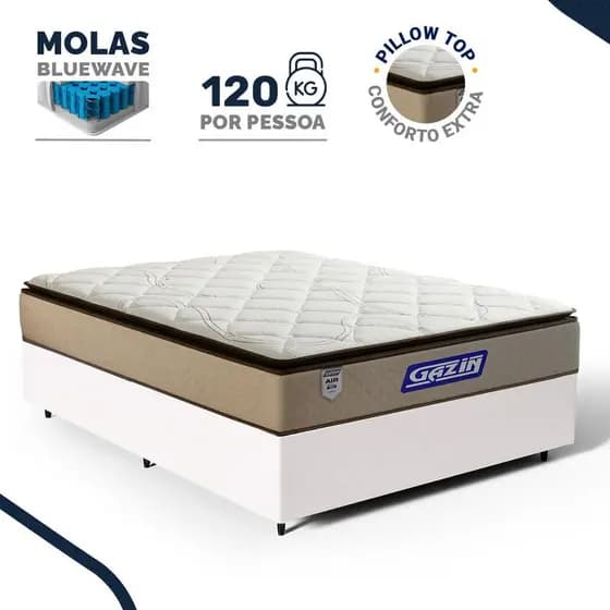 Cama Box com Colchão Gazin de Molas Ensacadas Pillow Top Air Pro Casal 138cm