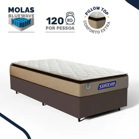 Cama Box com Colchão Gazin de Molas Ensacadas Pillow Top Air Pro Solteiro 88cm