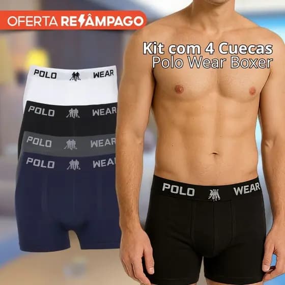 Kit 4 Cueca Polo Wear Boxer Elastico Masculina Microfibra Lisa Sortida Confortavel Adulto Original