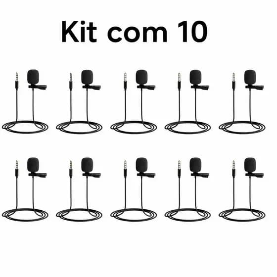 Kit ate 10 Microfone Lapela JH-043 P2 3.5mm Áudio Profissional para Celular Notebook PC