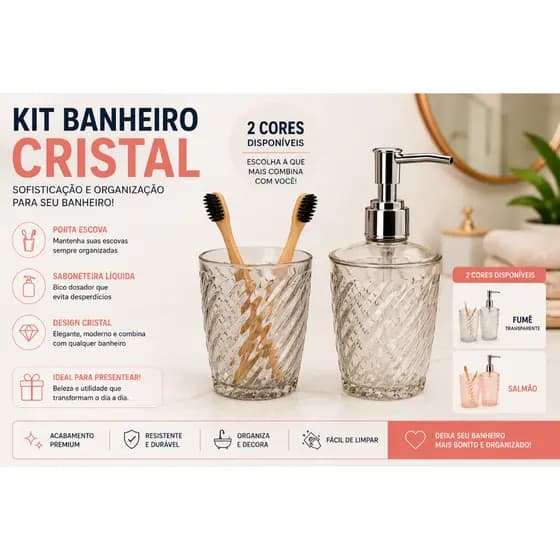 Kit Pia de Banheiro Higiene e Banho Presente Porta Escova e Sabonete Líquido Twist Dia das Mães Presente