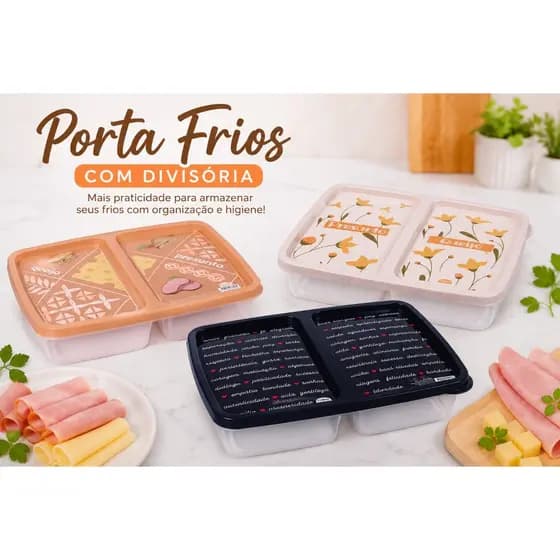 Pote Porta Frios Presunto E Queijo 2 Divisórias Geladeira Organizada Pote Escorredor