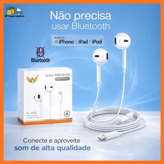 Fone De Ouvido Lightning Com Fio Com Microfone Para Ipad Iphone 7 8 X 11 12 13 14 PRO MAX A'GOLD/ALTOMEX