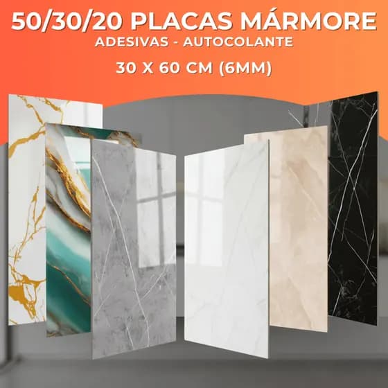 KIT 50/30/20 Placa Mármore 3d Adesiva De Parede Relevo Lavável 30cm X 60cm