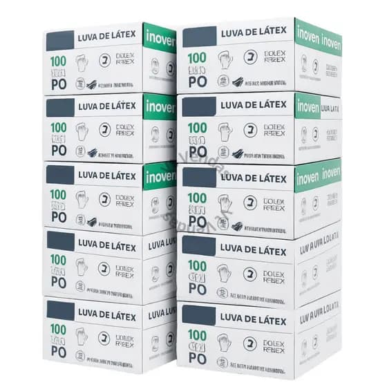 Kit Até 10 Caixas de Luva Látex Descartável Procedimento PP P M G Com Pó 1000 Unidades