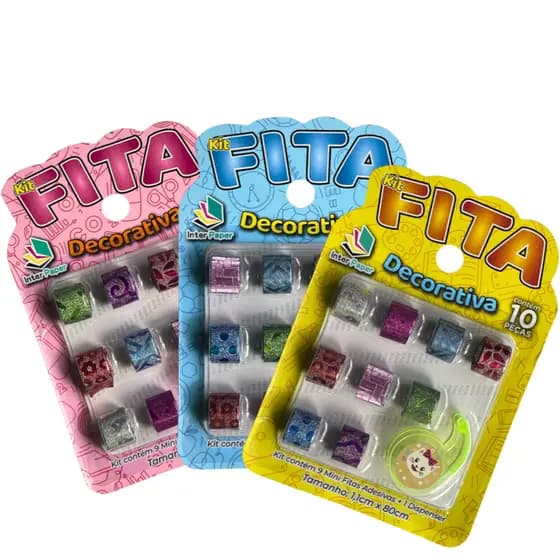 Kit Fita Decorativa 10 Peças Wash Tape Colorido Glitter