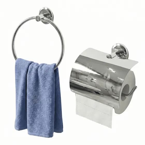 Kit Papeleira E Porta Toalha Argola Standart Rochetto Prateado