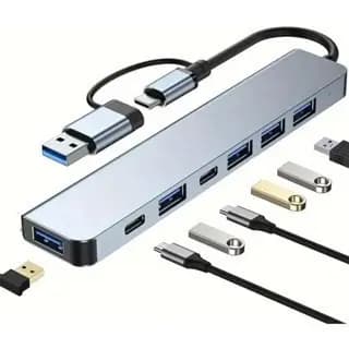 Hub Adaptador USB C 7 Em 1, 1 USB3.0, 1 Tipo C, 3 USB2.0, Conector de 3,5 Mm, Slot Cartão de Memória Grande e pequeno