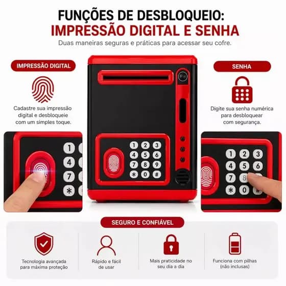 Cofre Digital Eletrônico Puxador Notas Moedas Automático