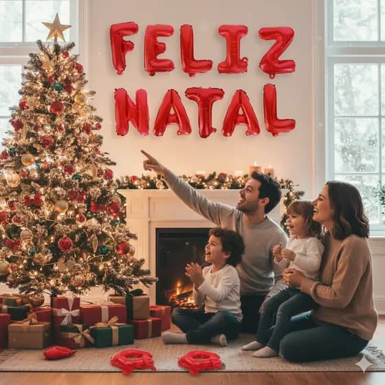 Kit de Balões Metalizados "FELIZ NATAL" – 37cm com Assoprador + Fitilho Final de ano Festas