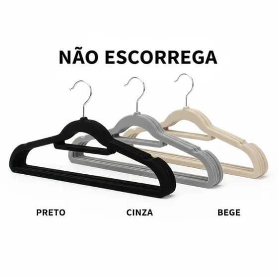 Kit Cabide Veludo Antideslizante Adulto10 Unidades Revestimento Aveludado Ultrafino Roupas Delicada