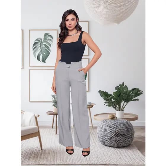Calça Feminina Pantalona Alfaiataria Sensoriale com Botão e Bolso Tendência 2025