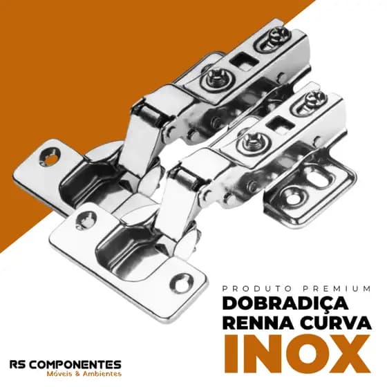 Kit 20 Dobradiças 35mm Inox com Amortecedor Reta ou Curva Renna