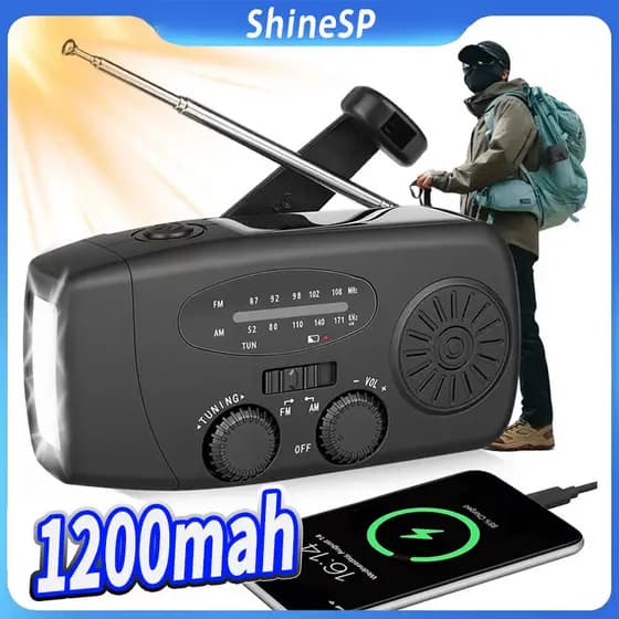 Rádio De Emergência Manivela Solar 1200mah Com Lanterna