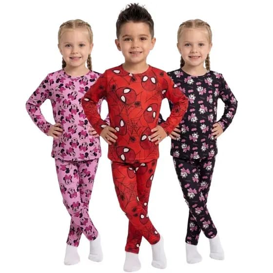 Pijama Infantil Personagens Manga Longa Menina e Menino | Stitch Minnie Homem Aranha Princesas Daisy Marie | Tam 2 ao 8