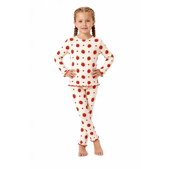 Conjunto Infantil Menina Canelado Manga Longa Estampado - Casual Meia Estação Confortável