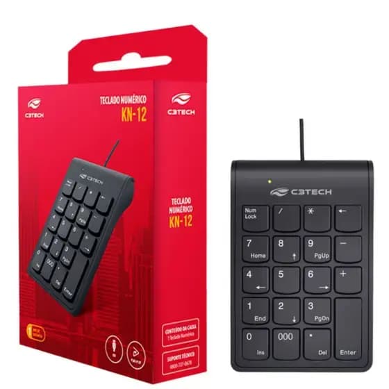 Teclado Numérico USB C3Tech KN-12BK, 19 Teclas Slim, Plug and Play Cabo 1,2MT - Preto - C3 TECH