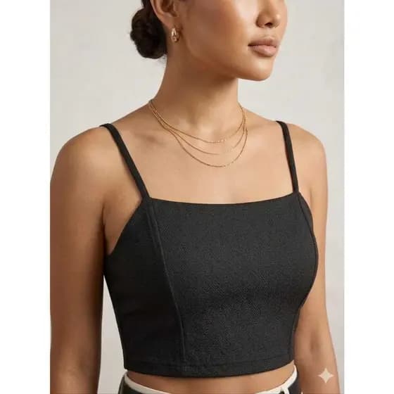 Cropped Feminino De Alça,-Crepe de malha Verão Tendência Blogueira lançamento 2026