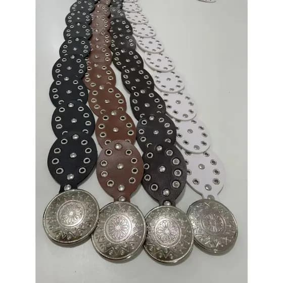 Cinto largo de couro sintético oval steampunk com rebite dourado Western Cowboy, cinto grande vintage YD-1LIN