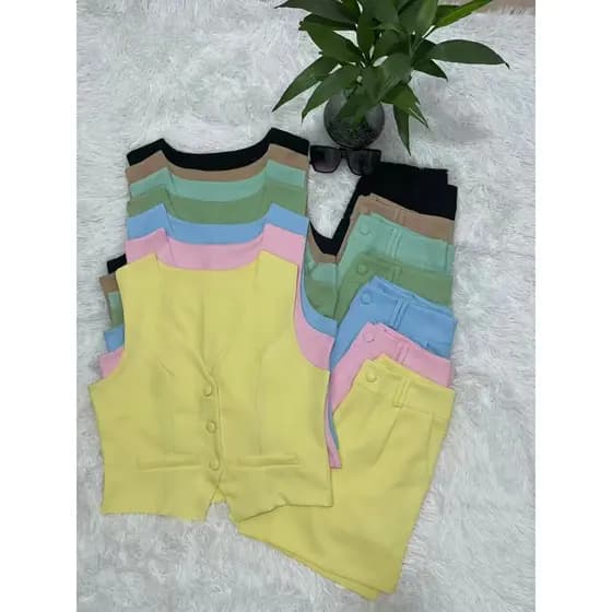Colete feminino com shorts sociais tecido Alfaiataria2053