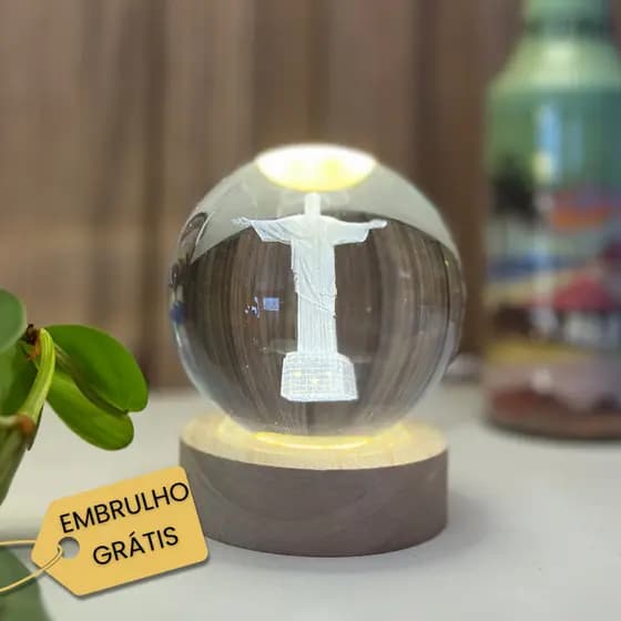 Luminária de Cristal mesa LED Cristo Redentor 3D Presente Natal bola 7 Maravilhas do Mundo Moderno