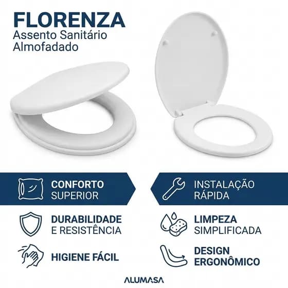 Assento Sanitário Oval Almofadado Universal Alumasa com Tampa para Vaso Privado Fácil Instalação
