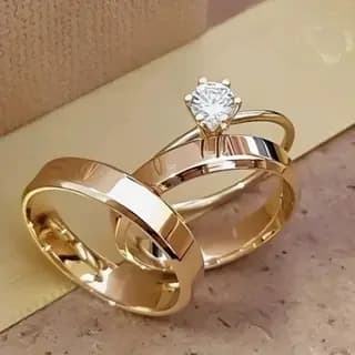 Par De Aliança+anel solitário Casamento Para Noivado Chanfrada Fina 4 ou 6mm