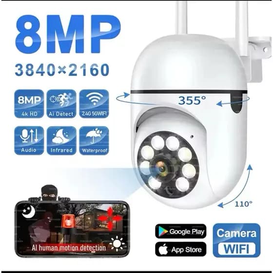 Câmera de segurança A7 wifi ar livre vigilância 8MP sem fio 4x zoom parede
