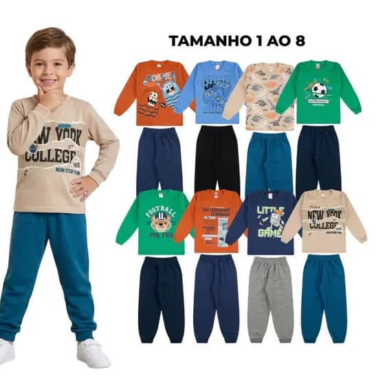 Kit 6 Peças de Roupa Infantil Inverno - 3 blusas + 3 calças 3 Conjuntos Moletom