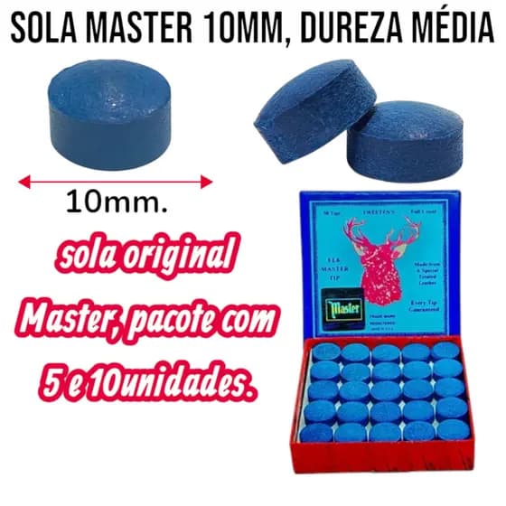 Ponteira para taco de sinuca Sola master para taco de bilhar Kit 5 e 10 unidades Sola 10mm