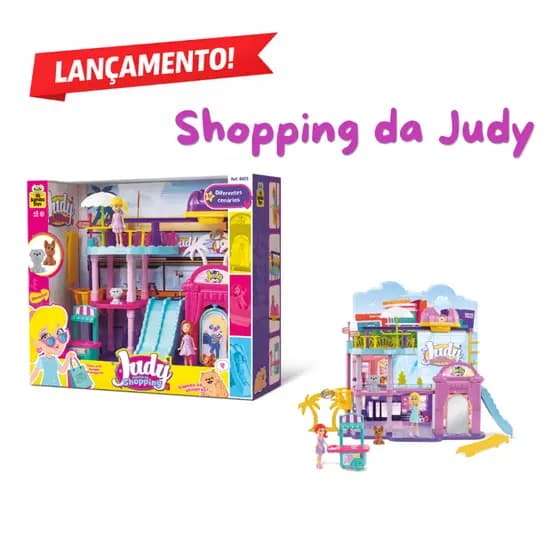 Playset Judy Shopping Completo com Escorregador, Boneca e Pet Brinquedo Infantil +3 Anos Samba Toys